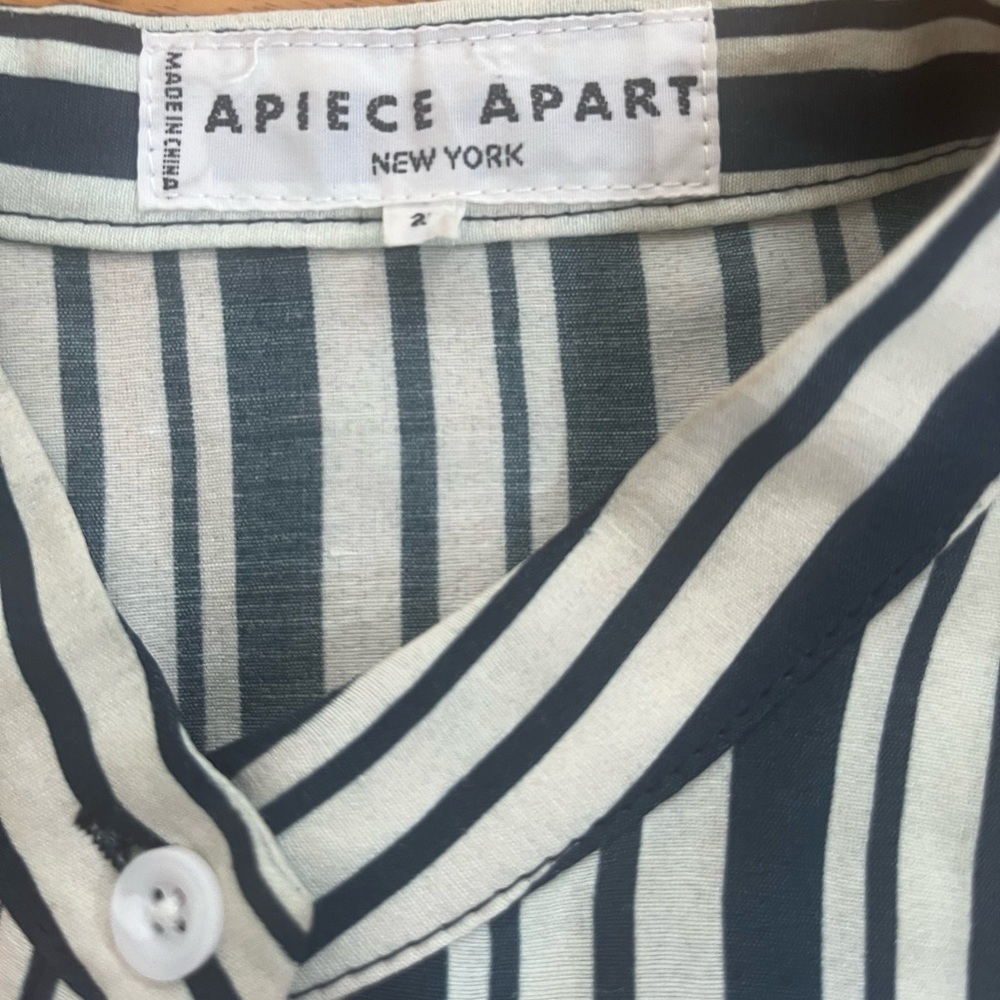 Apiece Apart Silk Linen Luxury Striped Nautical Crewneck Button Flowy Blouse - Picture 9 of 10